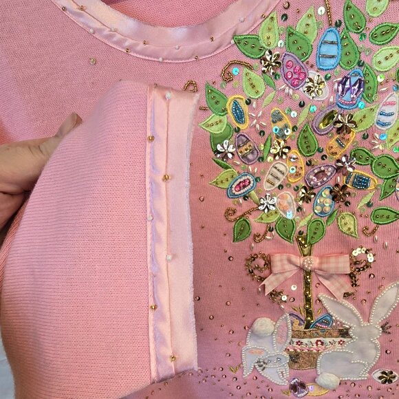 Vintage Berek 2 Takako Sakon Pink Embroidered/beaded Sweater, Size Large, Bunny - Picture 4 of 7